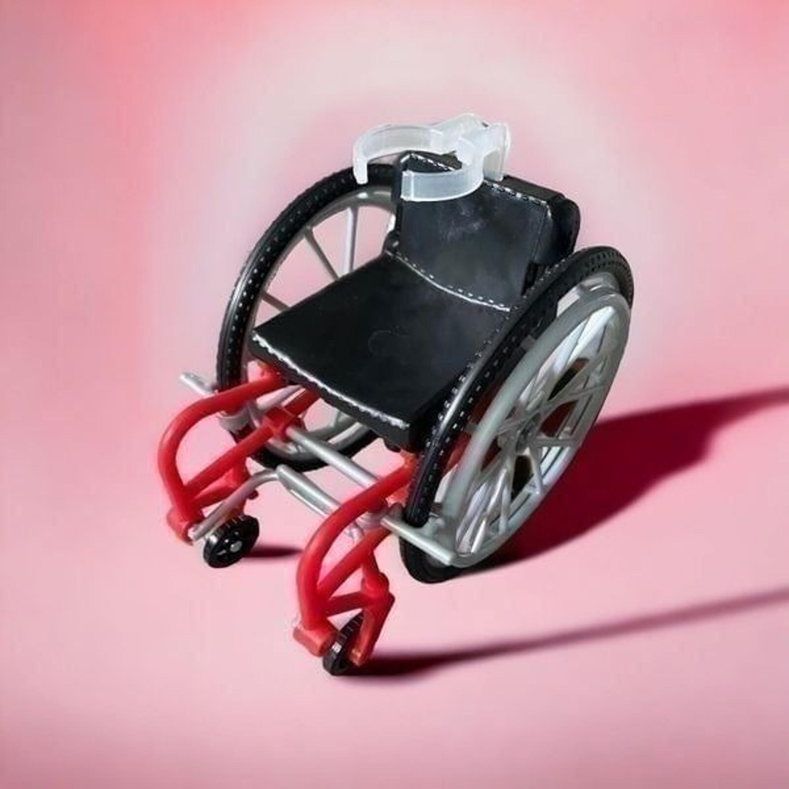 Barbie Doll Red Wheelchair dollhouse brakes work,