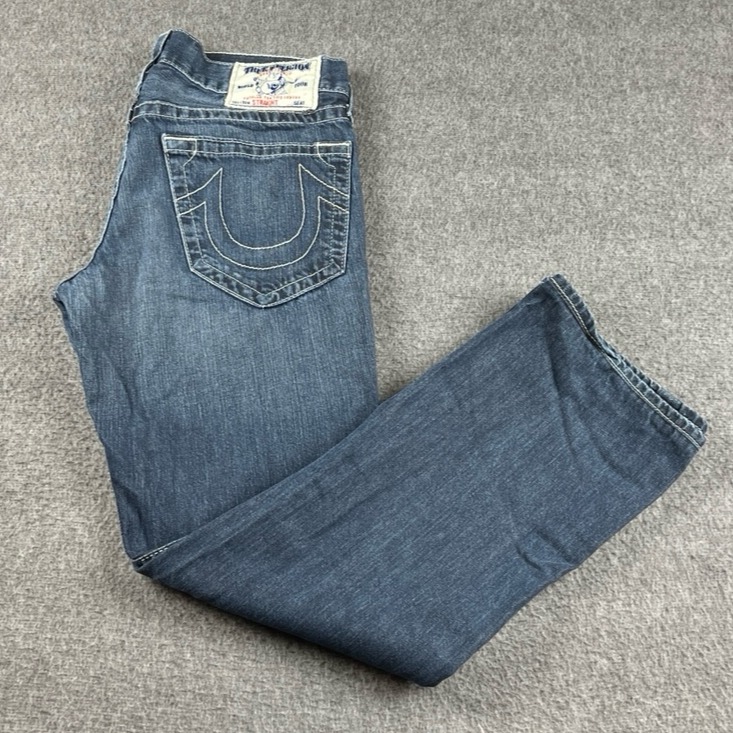 True Religion Ricky Straight Denim Straight Leg Dark Wash Jeans Mens Sz 32