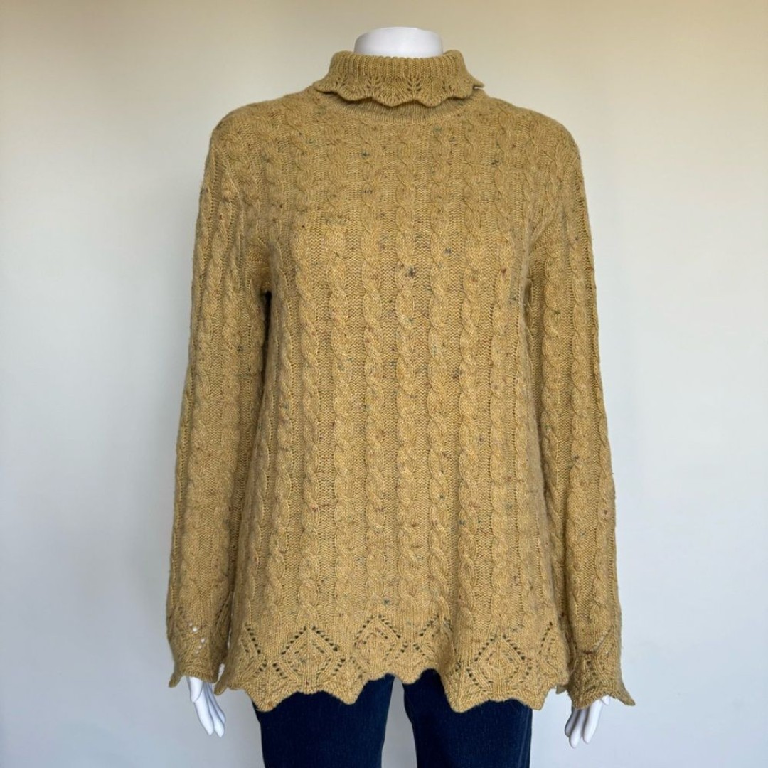Vintage Alain Manoukian Italy Merino Wool Sweater Turtleneck Lace Cable Knit
