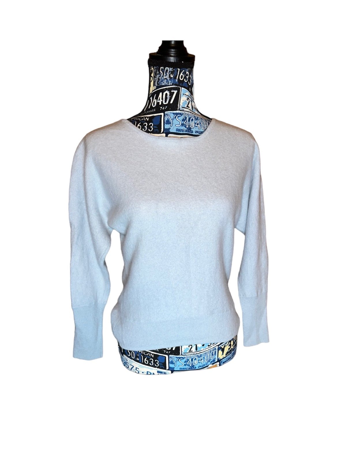 TAHARI 100% 2-ply Cashmere Crewneck Pullover Sweater - Light Blue - Size XL