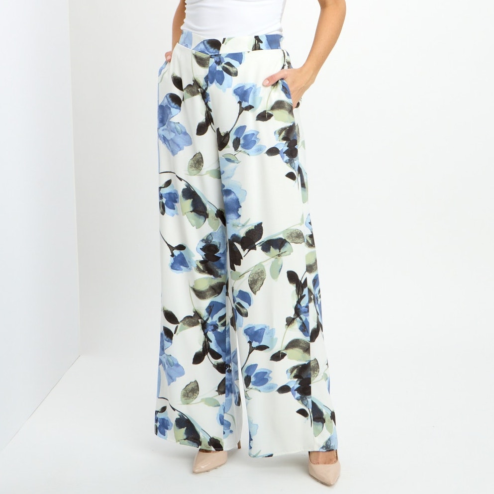 Frank Lyman Size 8 White with Blue Floral High-Rise Culottes Pants Style 241464