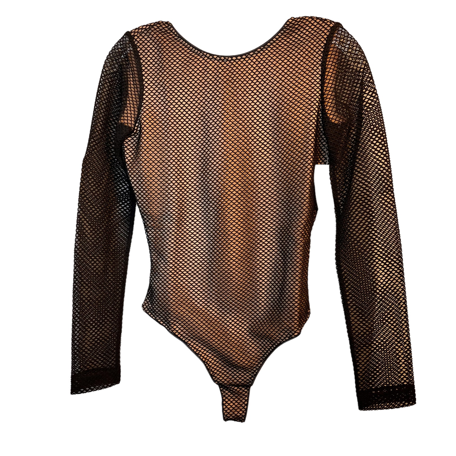 Cosmopolitan Dress The Population Mesh Long Sleeve Open Back Bodysuit S Black