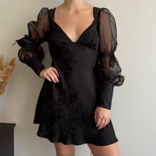 For Love & Lemons Gabrielle Puff Sleeve Mini Dress Black