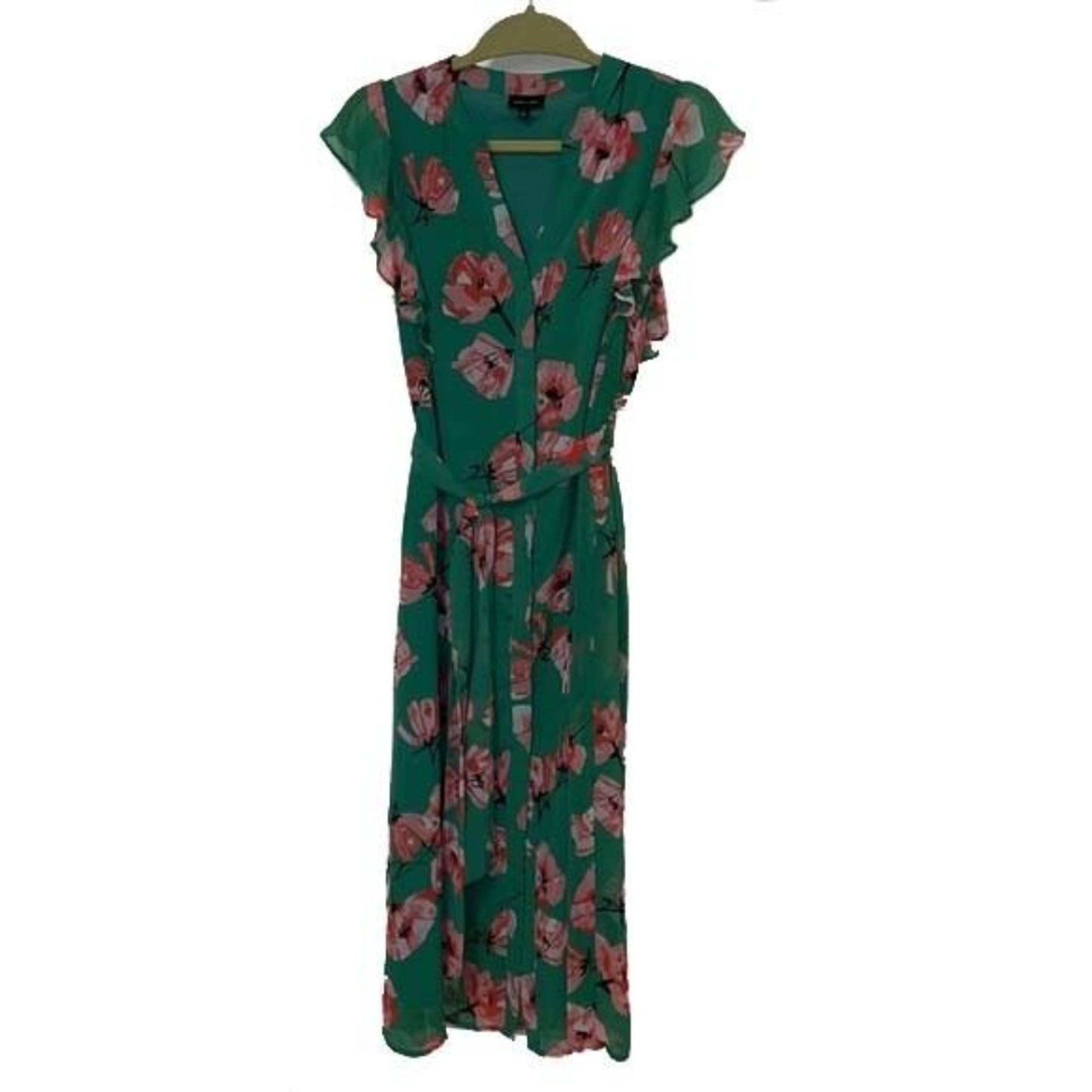 Who What Wear Green Floral Midi Dress Womens Small Pink Flowers Lined