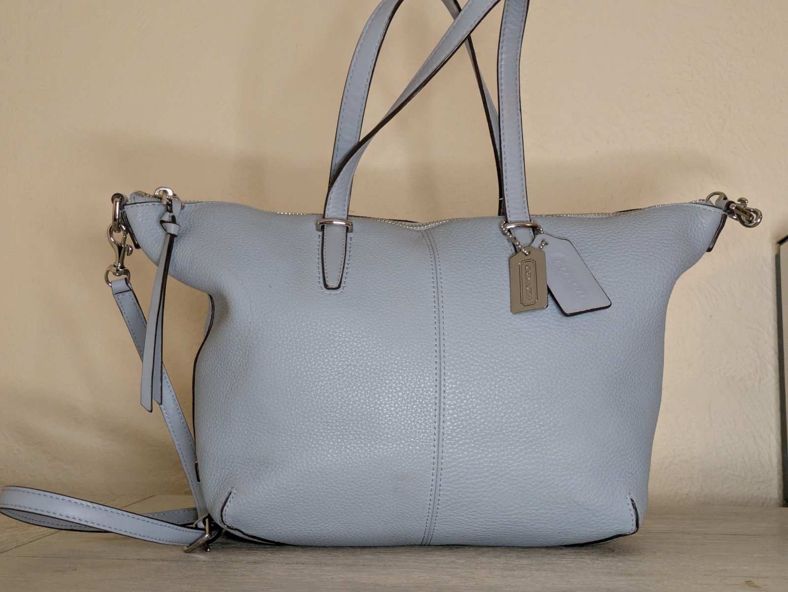 Coach 27926 Beautiful Misty Blue Leather Bleeker Satchel Excellent Condition