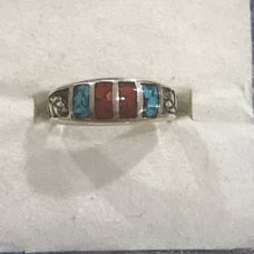 Vintage Turquoise Coral Silver Ring