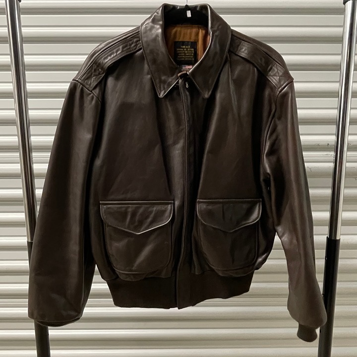 VINTAGE Avirex TYPE A-2 Brown Patent Leather Jacket