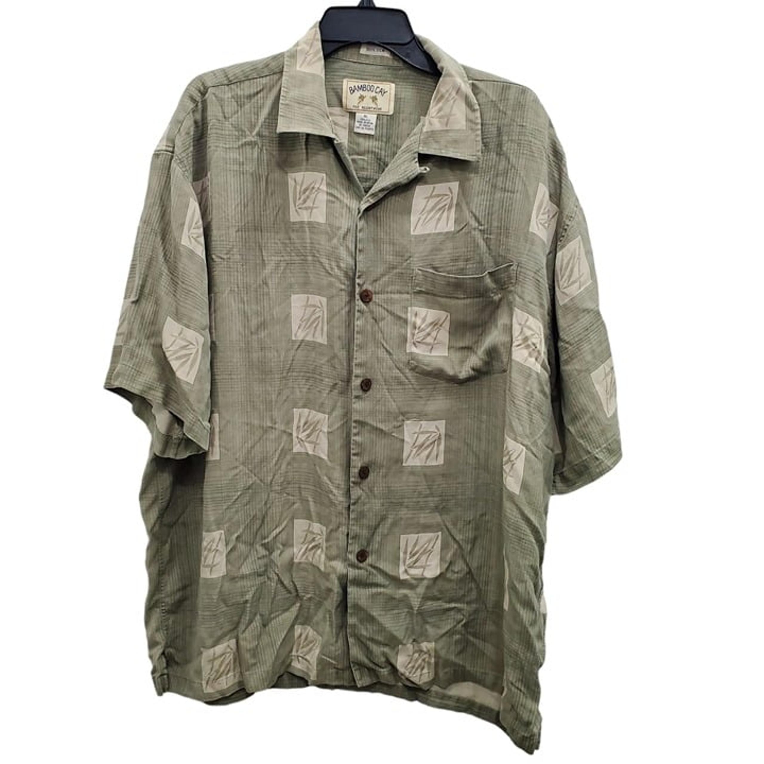 Bamboo Cay Resort Wear Men's Olive Tropical Coconut Shell SS Silk Button Up XL