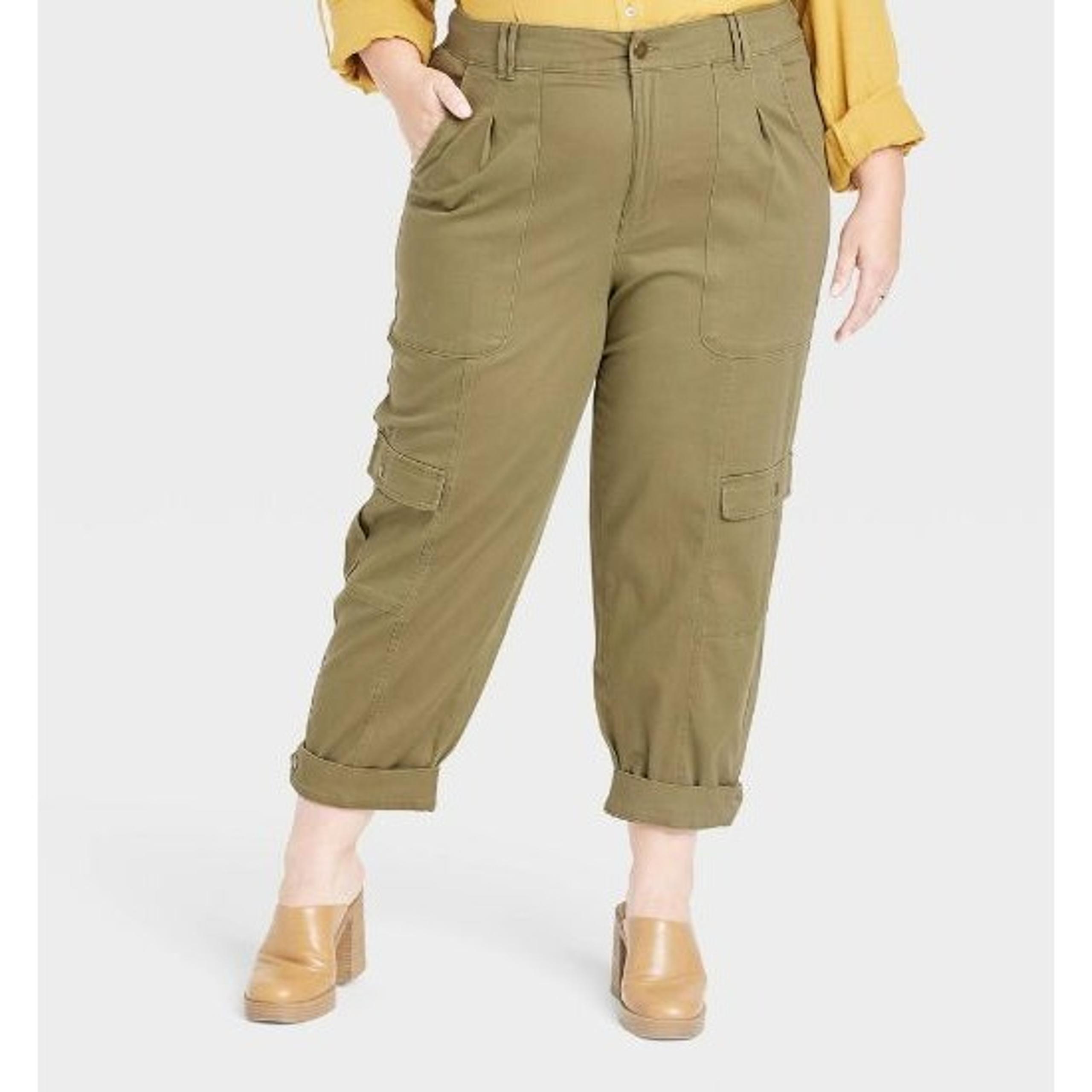 Knox Rose Women's Mid-Rise Casual Fit Cargo Pants Dark Olive Green XXL