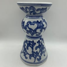 Vintage Silvestri Blue & White Candleholder 8 Tall