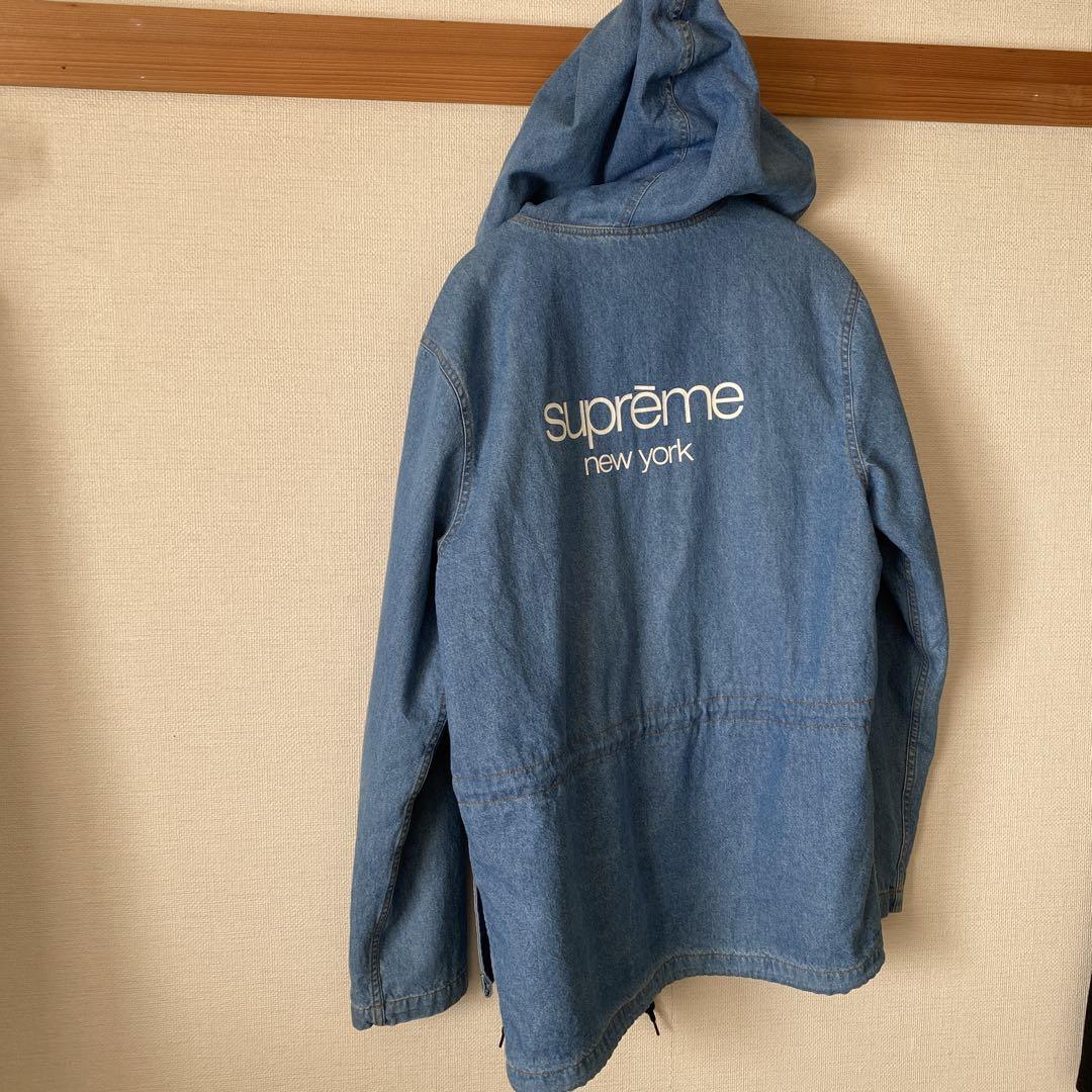 SS14 Supreme hooded denim parka size S small blue jacket