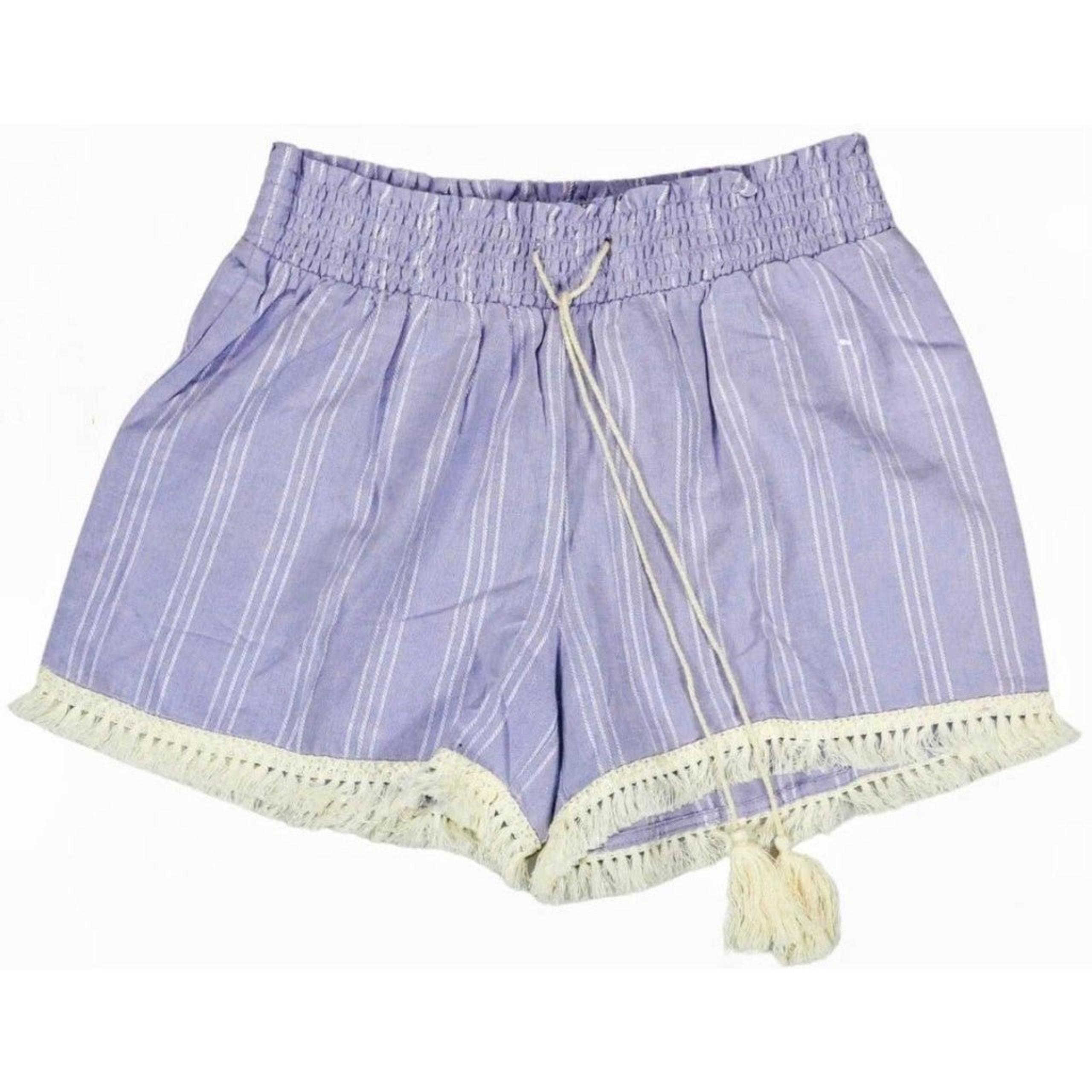 Derek Heart Small Tasseled Drawstring Waist Fringe Hem Striped Shorts NWT