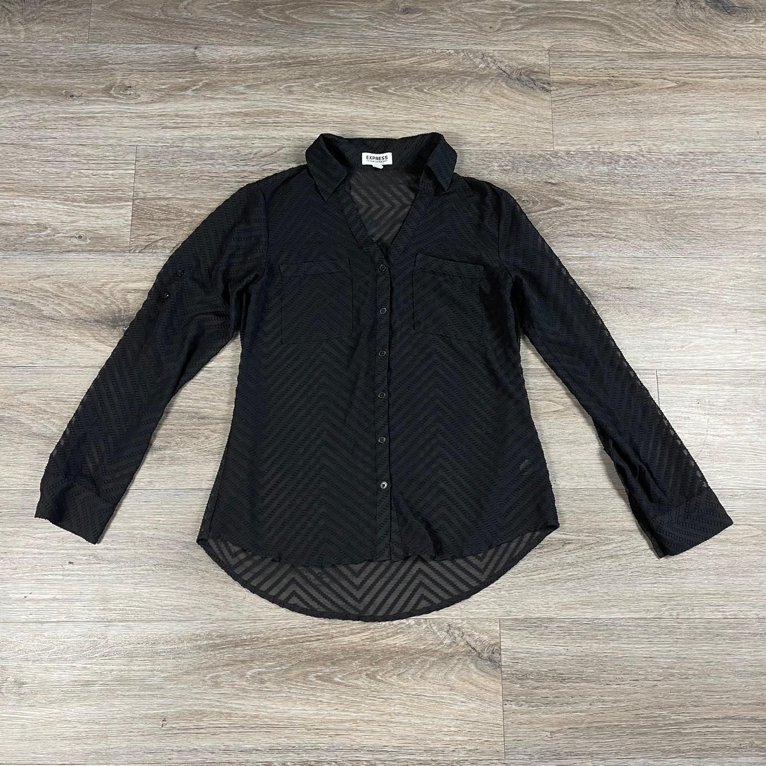 Express Women’s The Portofino Shirt Sheer Minimalist Office Size S Black