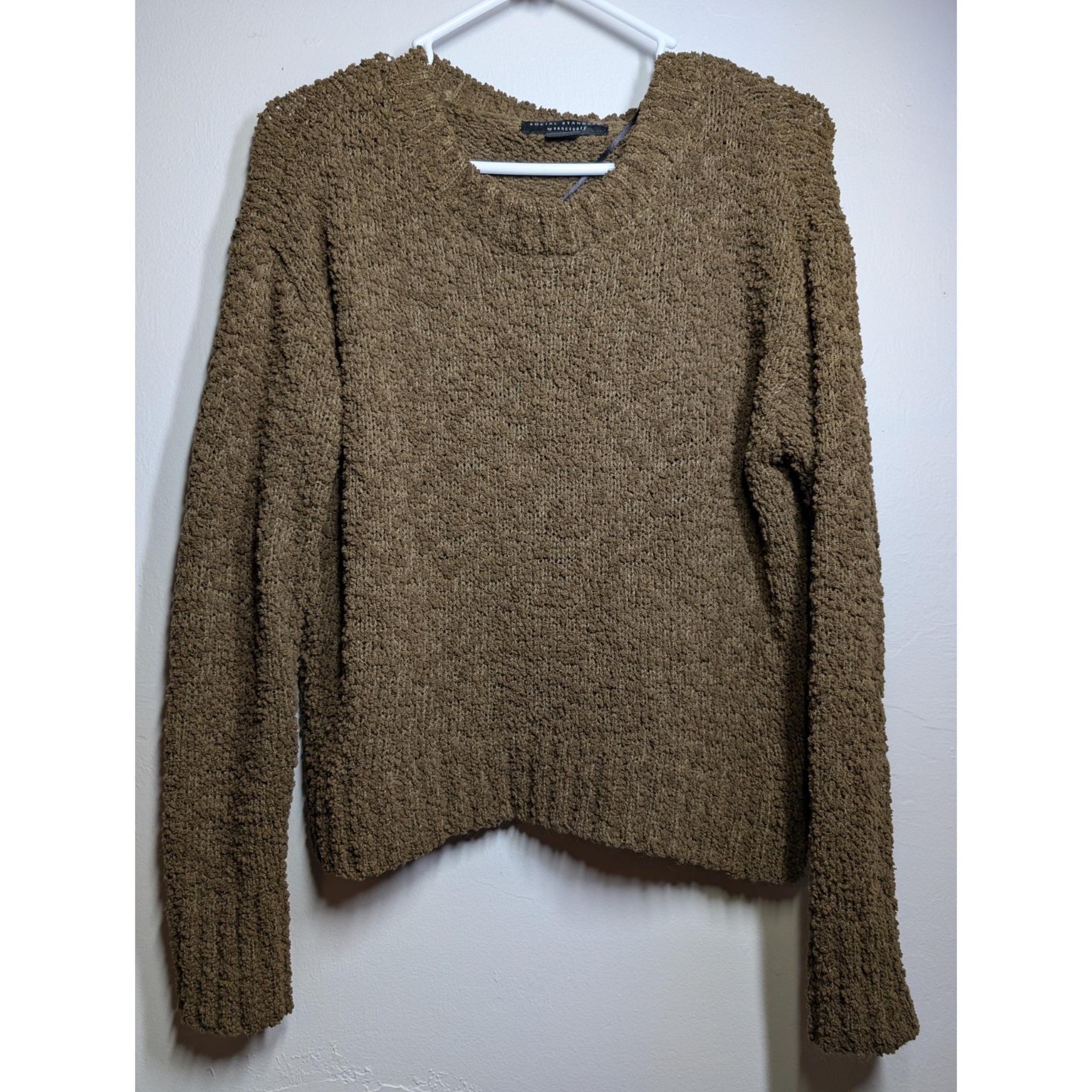 SOCIAL STANDARD by SANCTUARY Women's Sweater Round Neck Oversized Olive.Size S