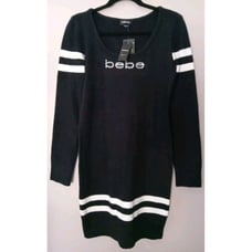 bebe Women Black White Soft Fleece Embellish Swarovski Element dress Size Xlarge