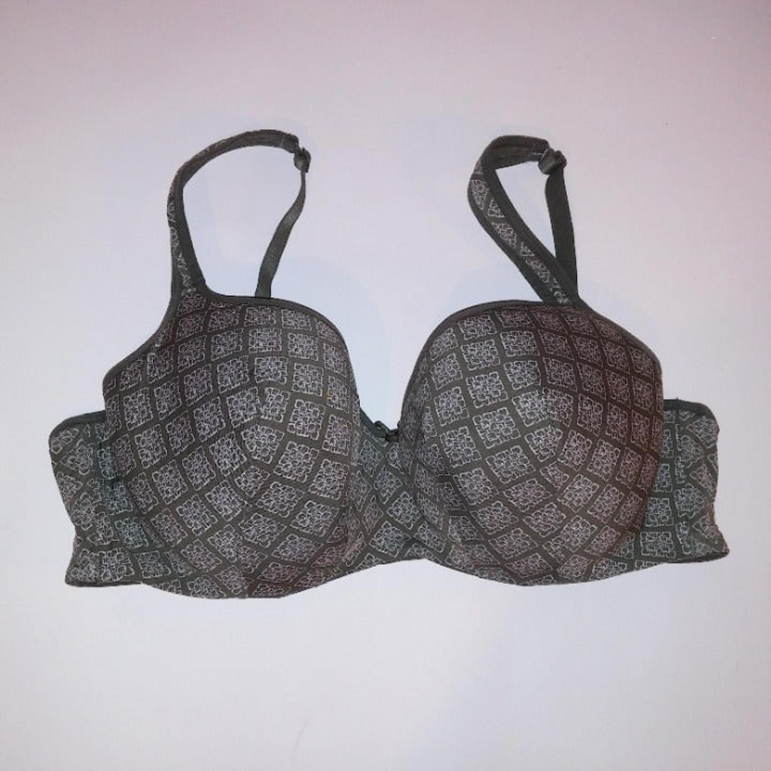 Cacique Bra 42D Balconet Lightly Lined Green White Geo Underwire Preowned  *Bund