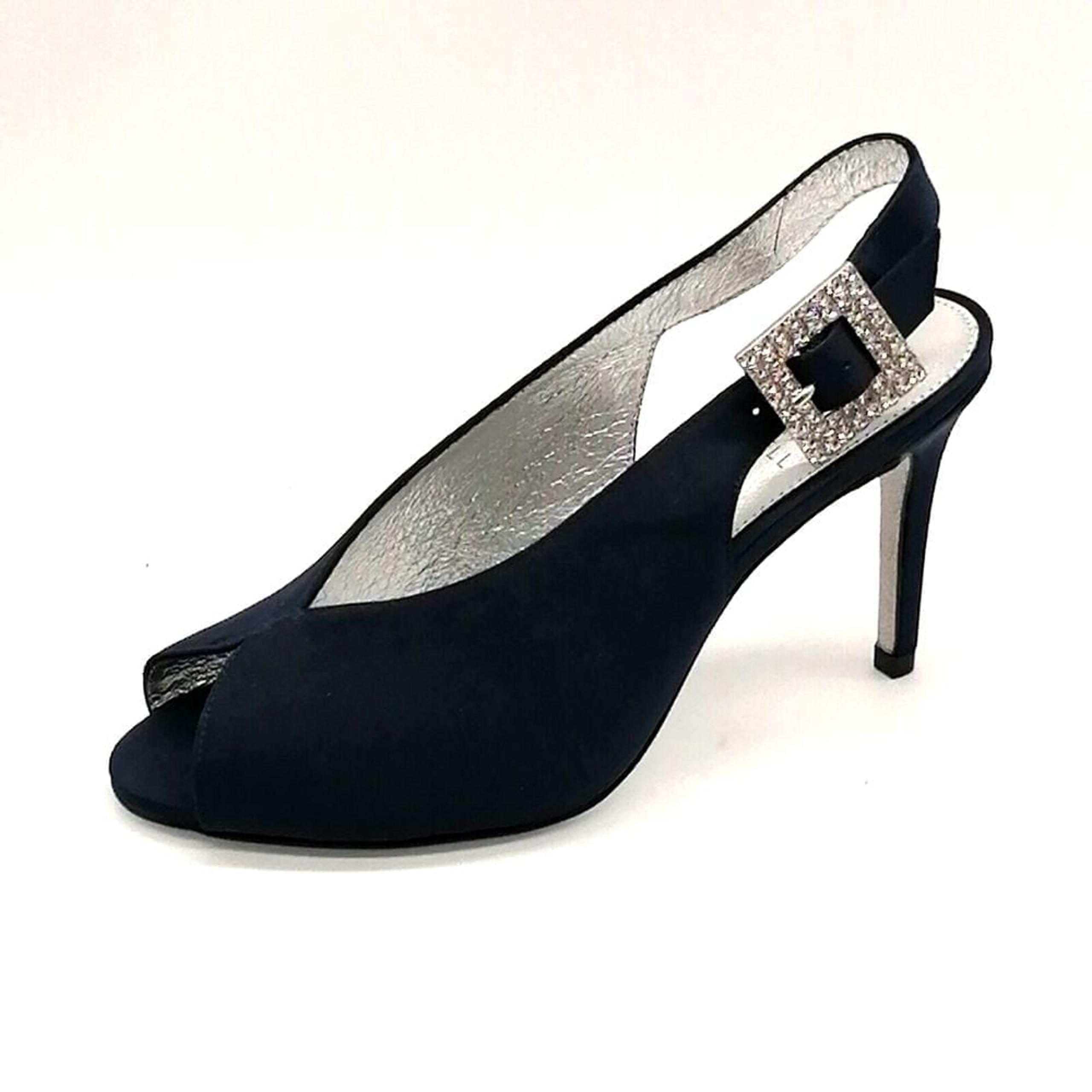Adrianna Papell Womens Pumps Fiora Navy Satin Slingback Peep Toe Buckle 5.5 NEW