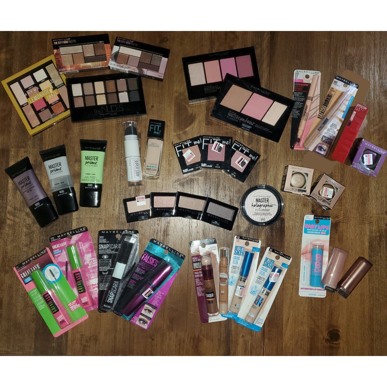 36 Maybelline Makeup Items Bundle - Eyeshadow Mascara Concealer Bronzer Lipstick