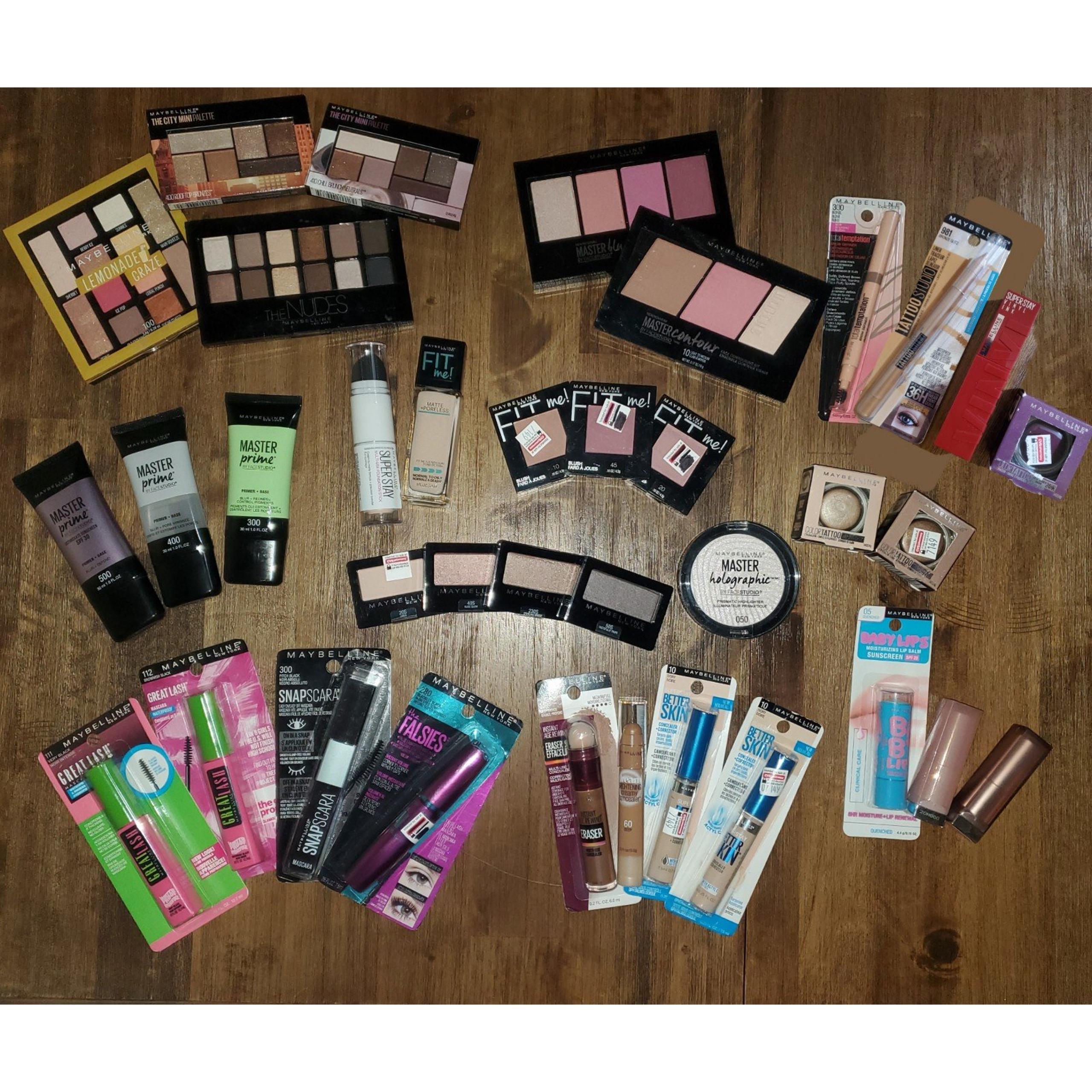 36 Maybelline Makeup Items Bundle - Eyeshadow Mascara Concealer Bronzer Lipstick