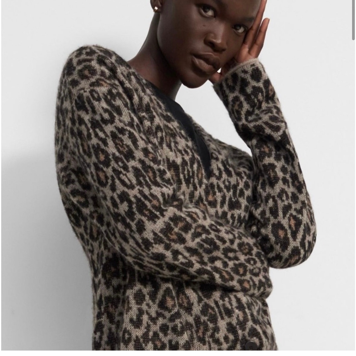 THEORY Leopard Print Jacquard Cardigan Alpaca Blend Button Size M