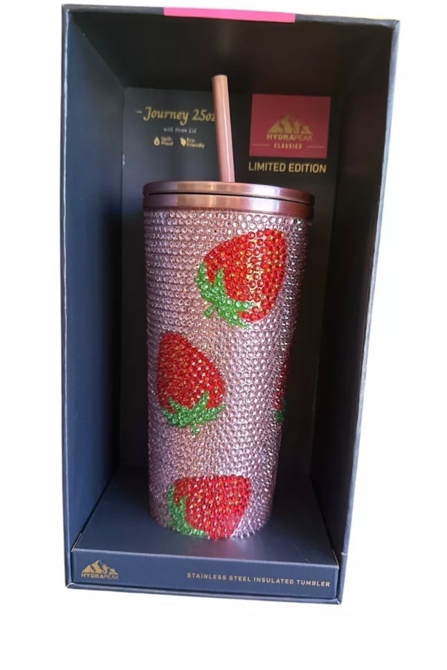 Stunning Hydrapeak Limited Edition Tumbler Rhinestones/strawberries. 25oz