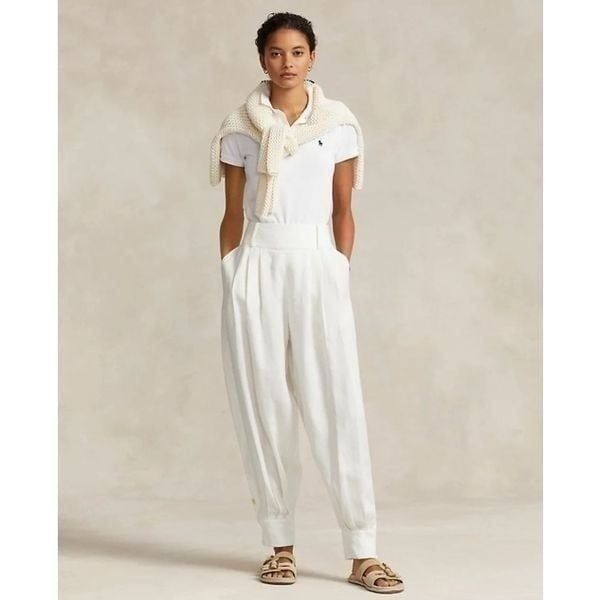 Polo Ralph Lauren Regular Size Linen Pants for Women Pleated Linen Tapered Trous