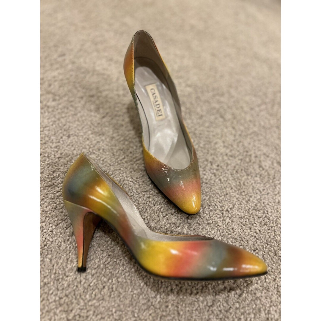 Casadei Vintage 80s Rainbow Pumps Multicolor Sz 6.5