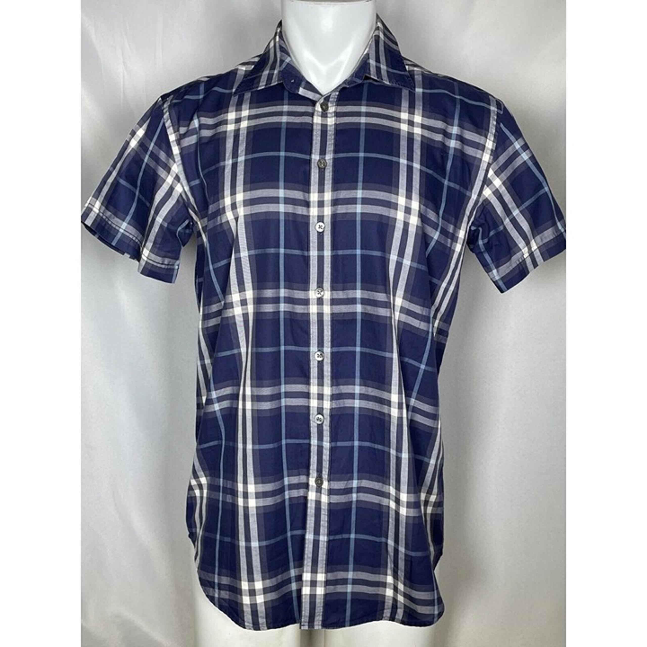 Burberry London Short-Sleeve Button Down Vintage Nova Check Shirt Men's MEDIUM