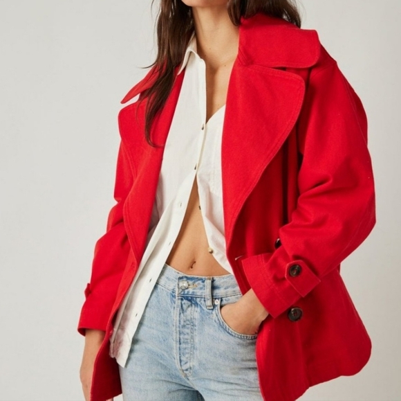 Free People Highlands Solid Peacoat/Jacket in High Risk Red NWT
