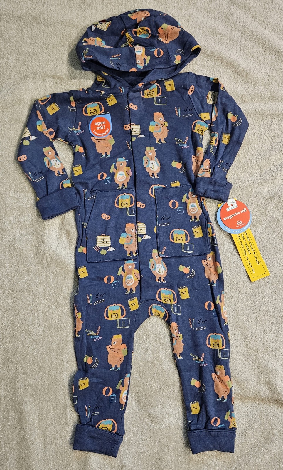 Magnetic Me Bears Organic Cotton Magnetic Hooded Coverall 18-24 Months - NWT
