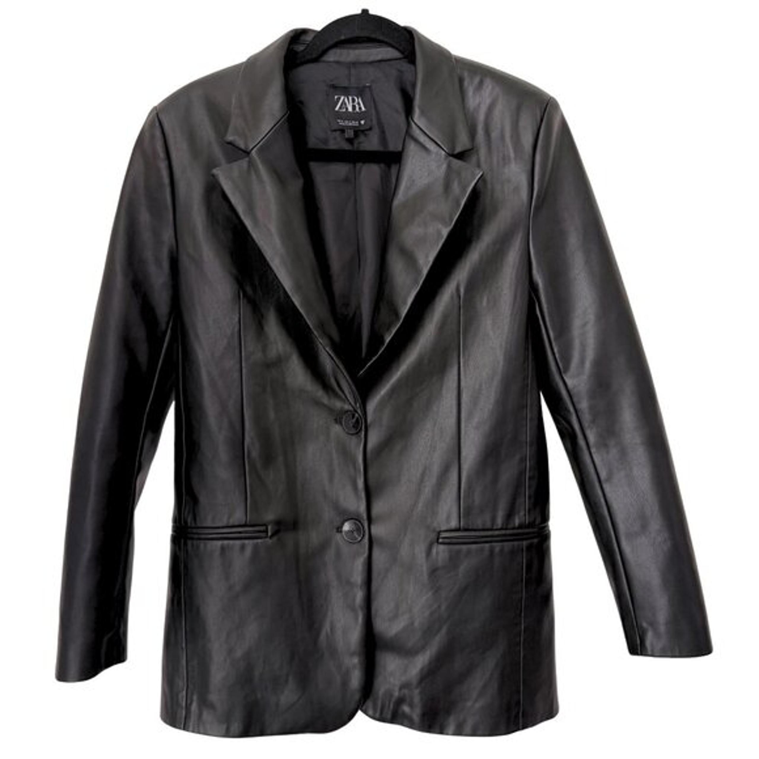 NWOT ZARA Black Faux Leather Blazer Jacket Going Out Night Out Statement - Small