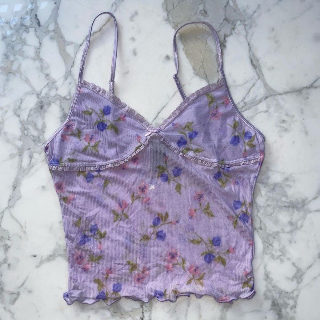 Floral baby doll Camisole Top Size Small floral lace Y2K style coquette