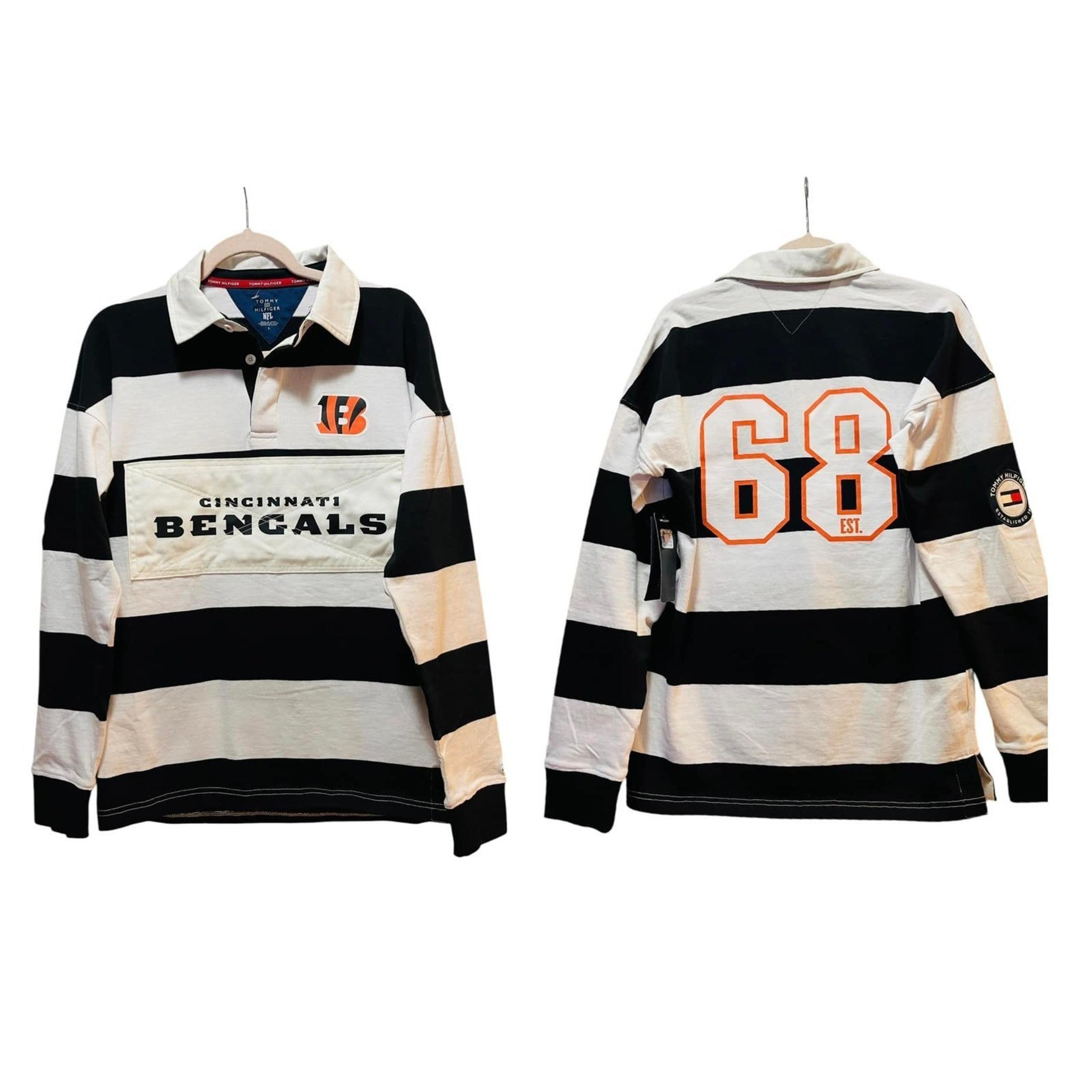 Womens S small Tommy Hilfiger x NFL Football Cincinnati Bengals Rugby Top Shirt