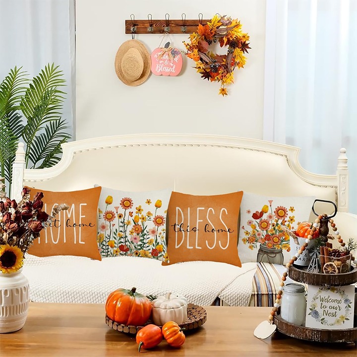 Set of 4 Fall Pillow Covers, Fall Decorations for Home, 18x18 inch Home Decor