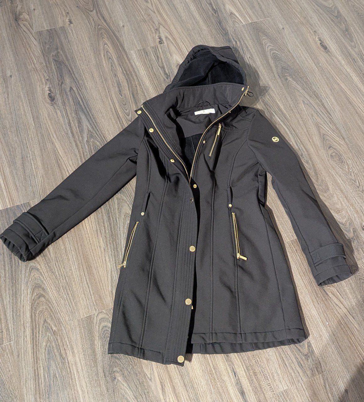 Michael Kors black gold accent rain jacket xs