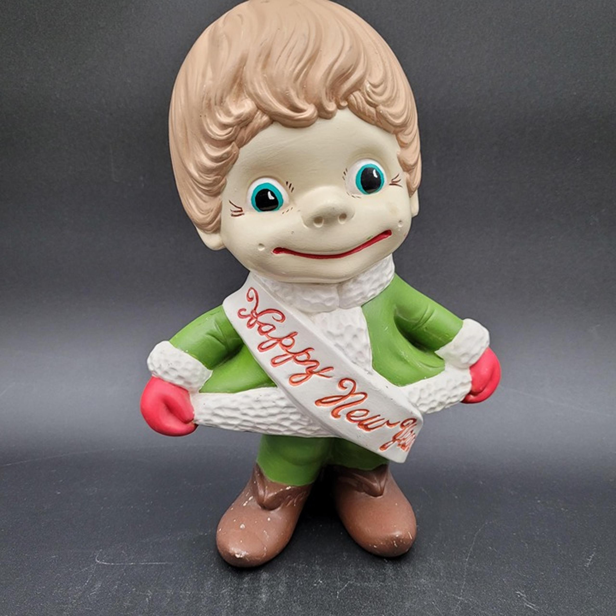 Vintage Atlantic Mold Ceramic Smiling Child Happy New Year Christmas Holiday 10"