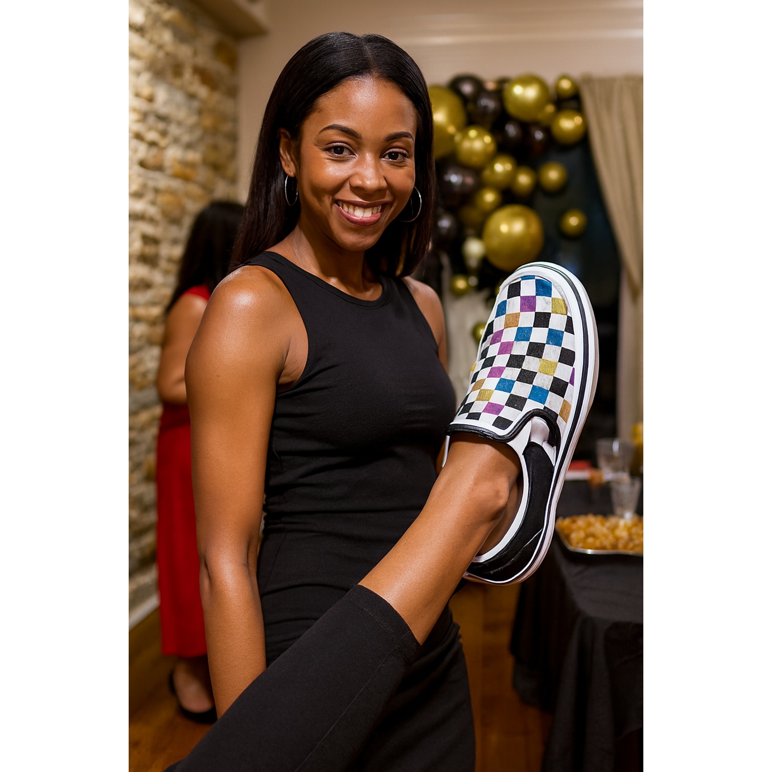 VANS Asher Glitter Checkerboard Slip-On Low Top Sneakers M6/WM 7.5 Artsy Classic