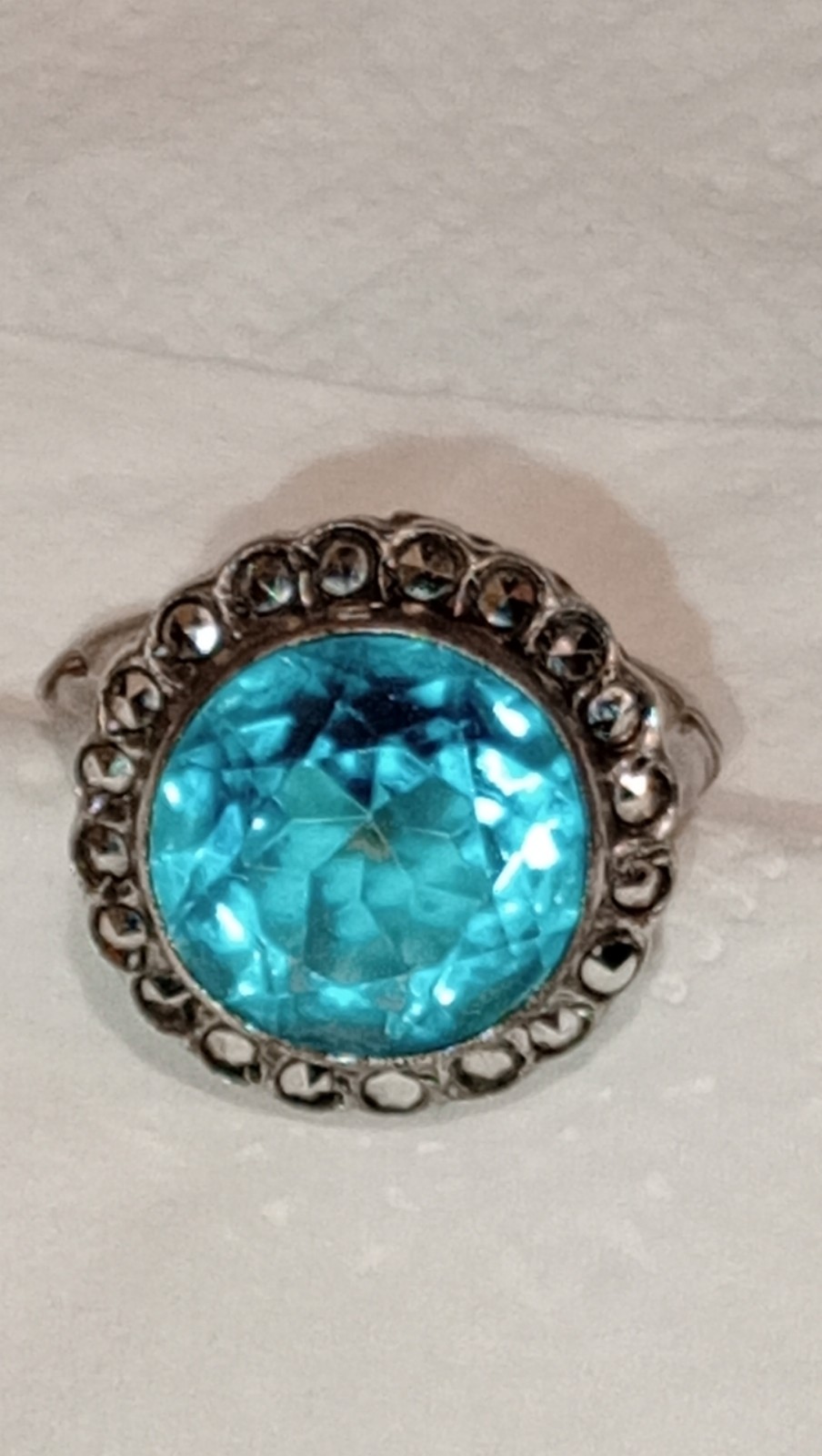 Vintage Sterling silver Art Deco Blue Topaz and Marcasites Ring