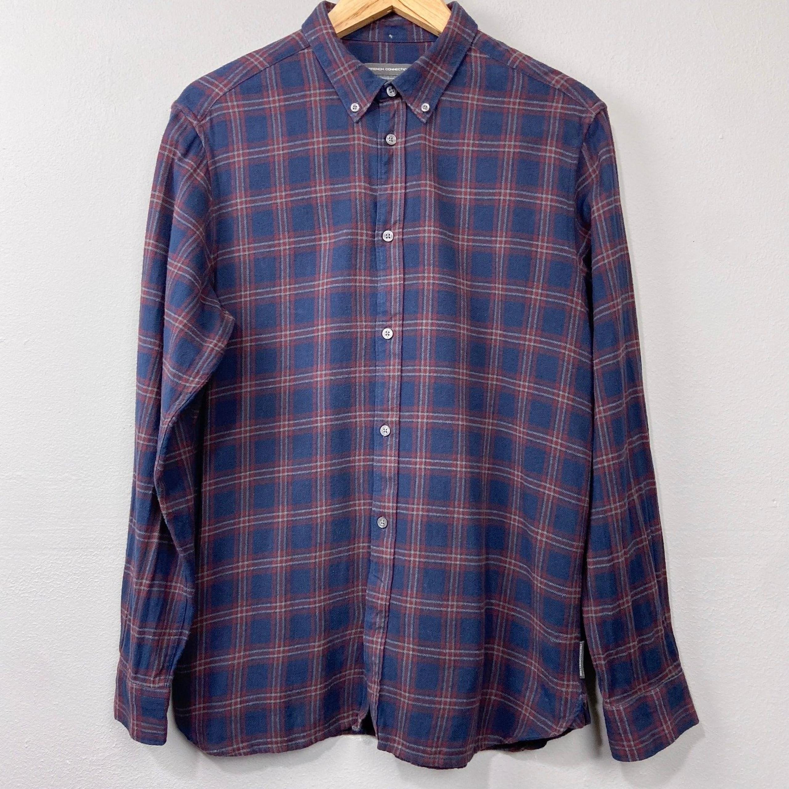 French Connection Plaid Flannel Button Down Shirt Size L Normcore Preppy Indie