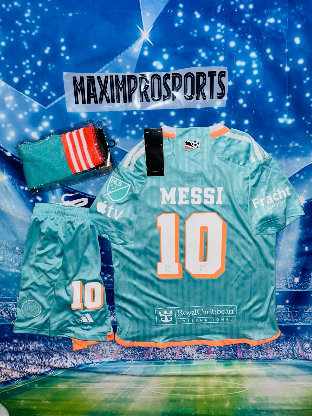 Inter Miami Home #10 MESSI Adidas 2024 Soccer Kit AQUA MLS Jersey Shorts Youth M