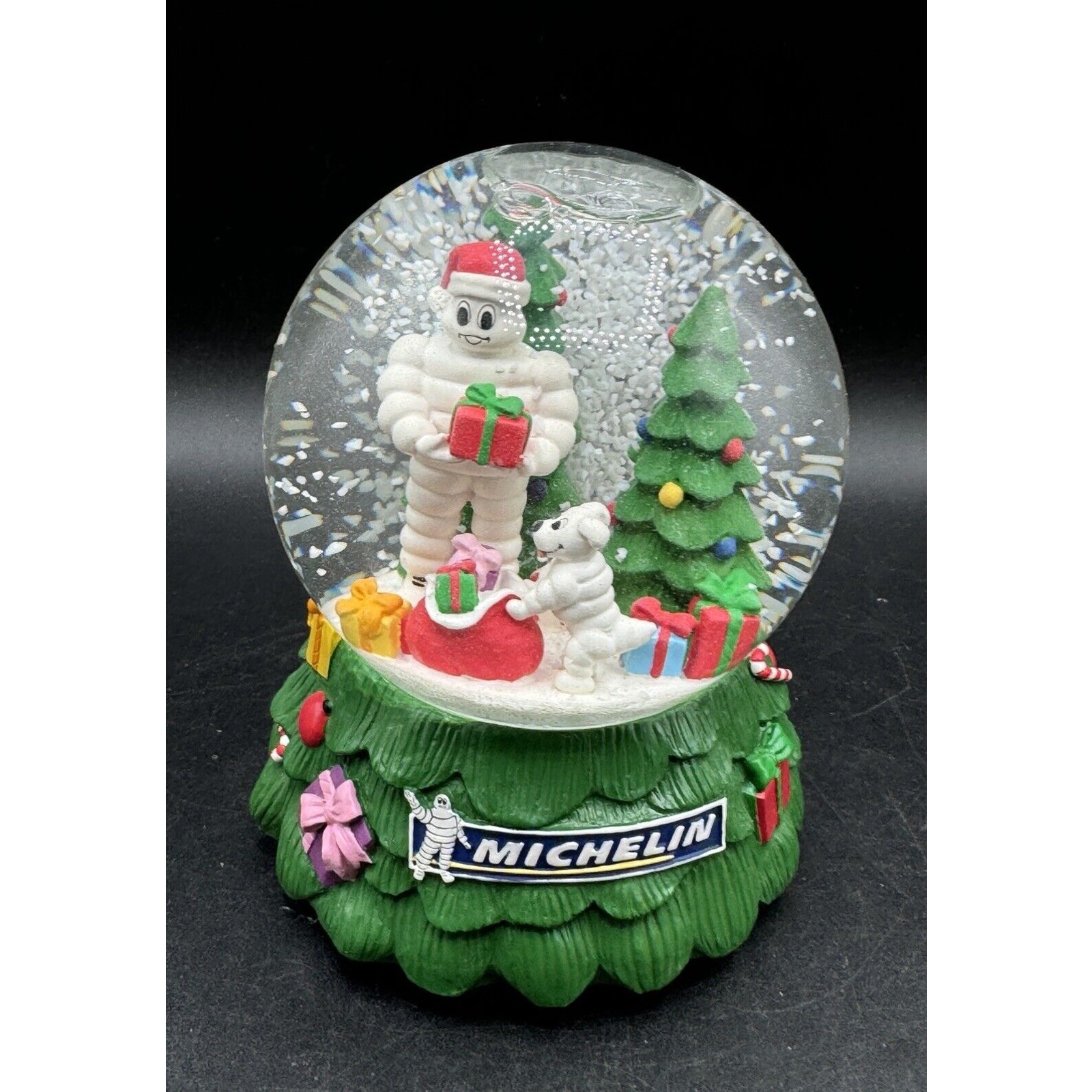 Michelin Tire Snow Globe Christmas Musical Green Holiday Decor Snowdome Dog -6D