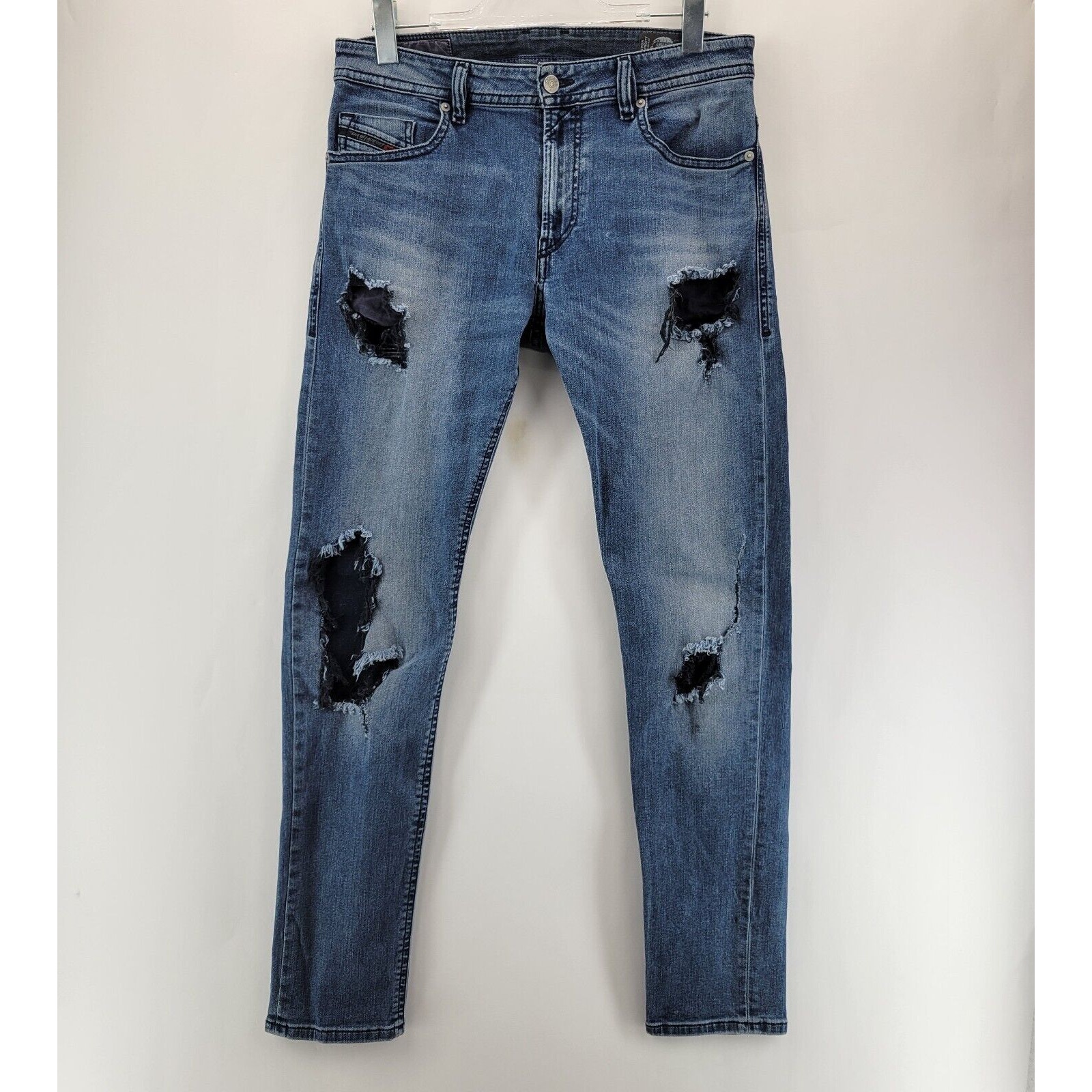 Diesel Jeans Mens 30x32 Thommer Slim Skinny Very Distressed Holes Rock And Roll