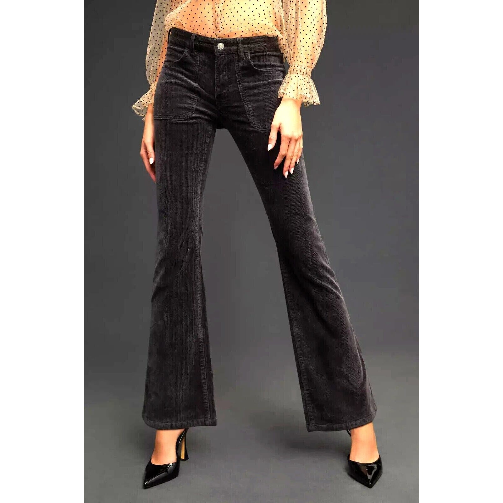 NWT Anthropologie Pilcro The Icon Flare Corduroy Jeans Size 34 Black #8C402