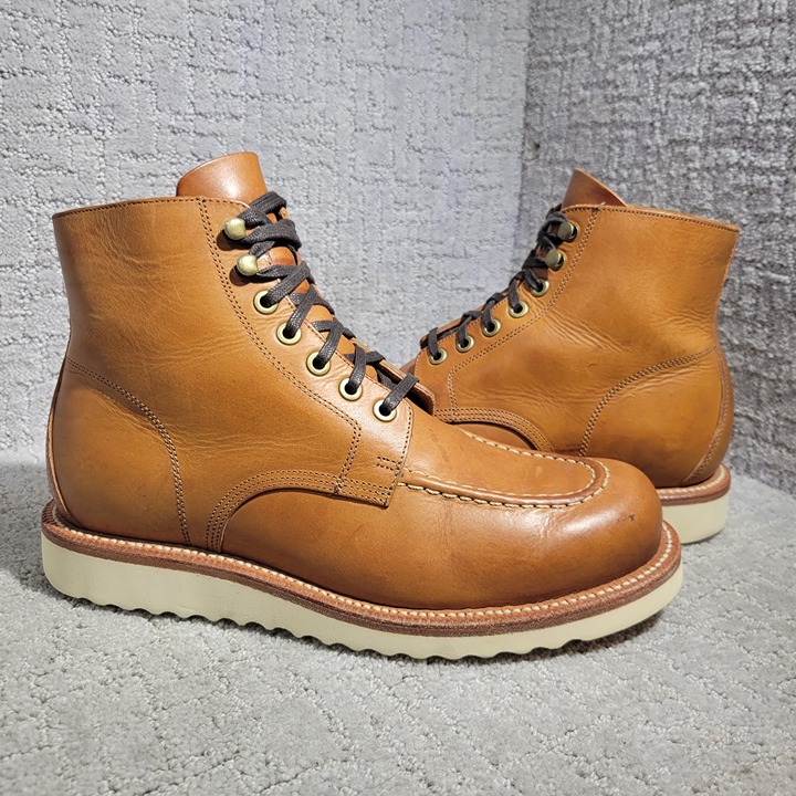Grant Stone Brass Men's Size 8 EEE US Saddle Tan Leather Moc Toe Lace up Boots