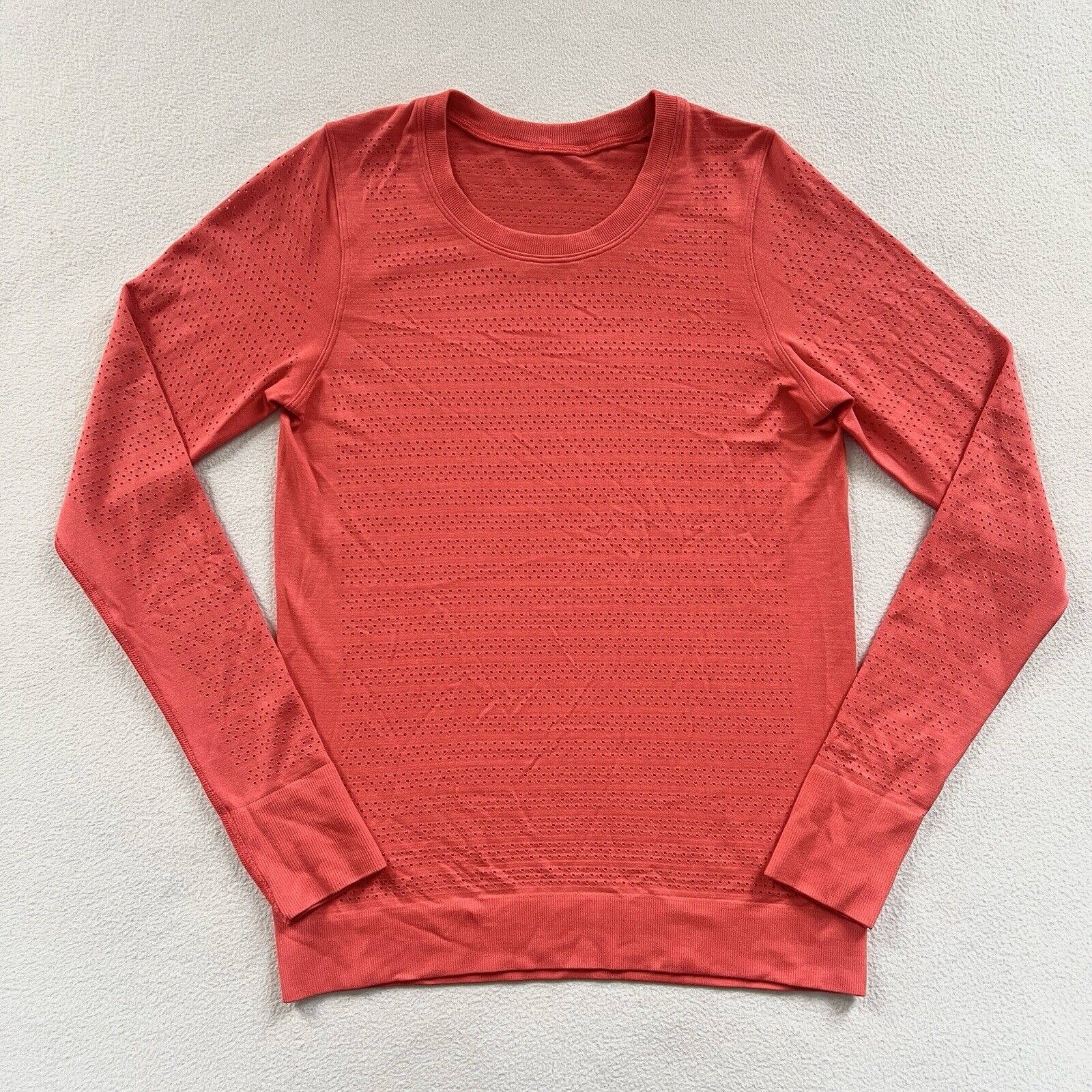 Lululemon Aries Red Orange Breeze By Long Sleeve Squad Seamless Crew Neck Top 4