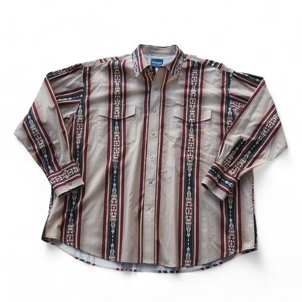 Wrangler Brushpopper Vintage Aztec Pearl Snap Long Sleeve Western Shirt Men 2XL