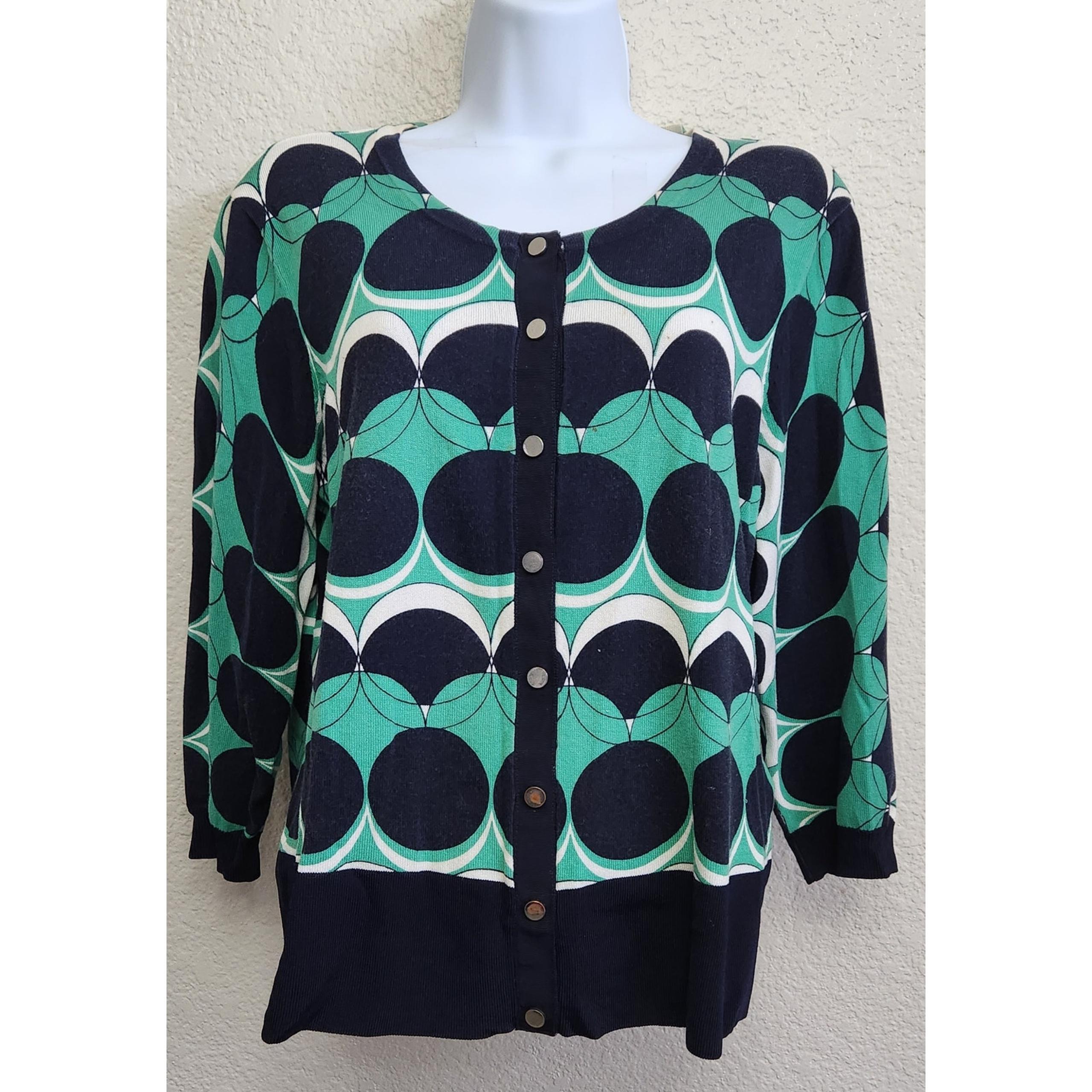 VTG Peter Nygard Green Blue White Button Up Cardigan Sweater Large Lightweight
