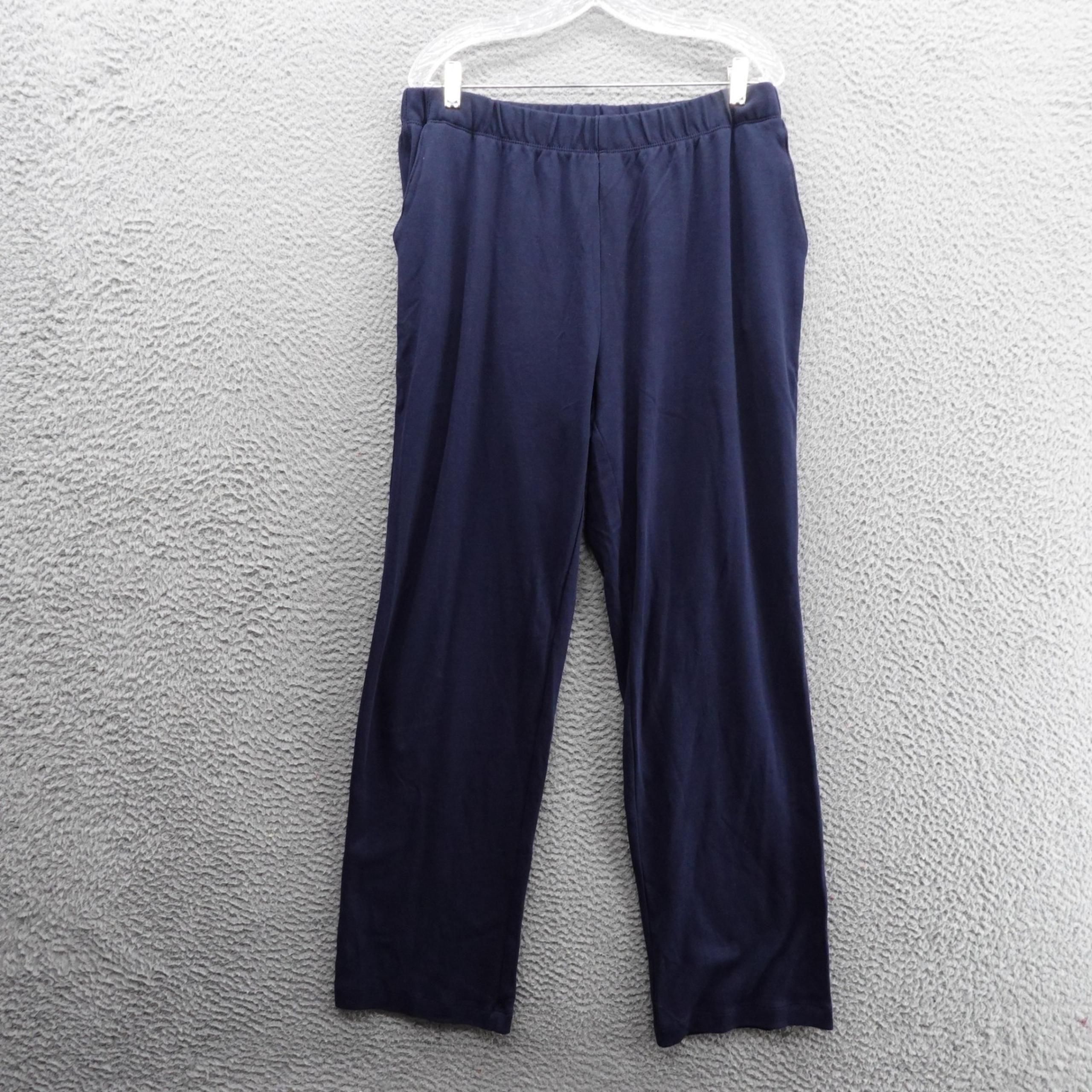 Lands End Sport Knit Straight Leg Pants Large 14-16 Blue Womens Comfy Casual NEW