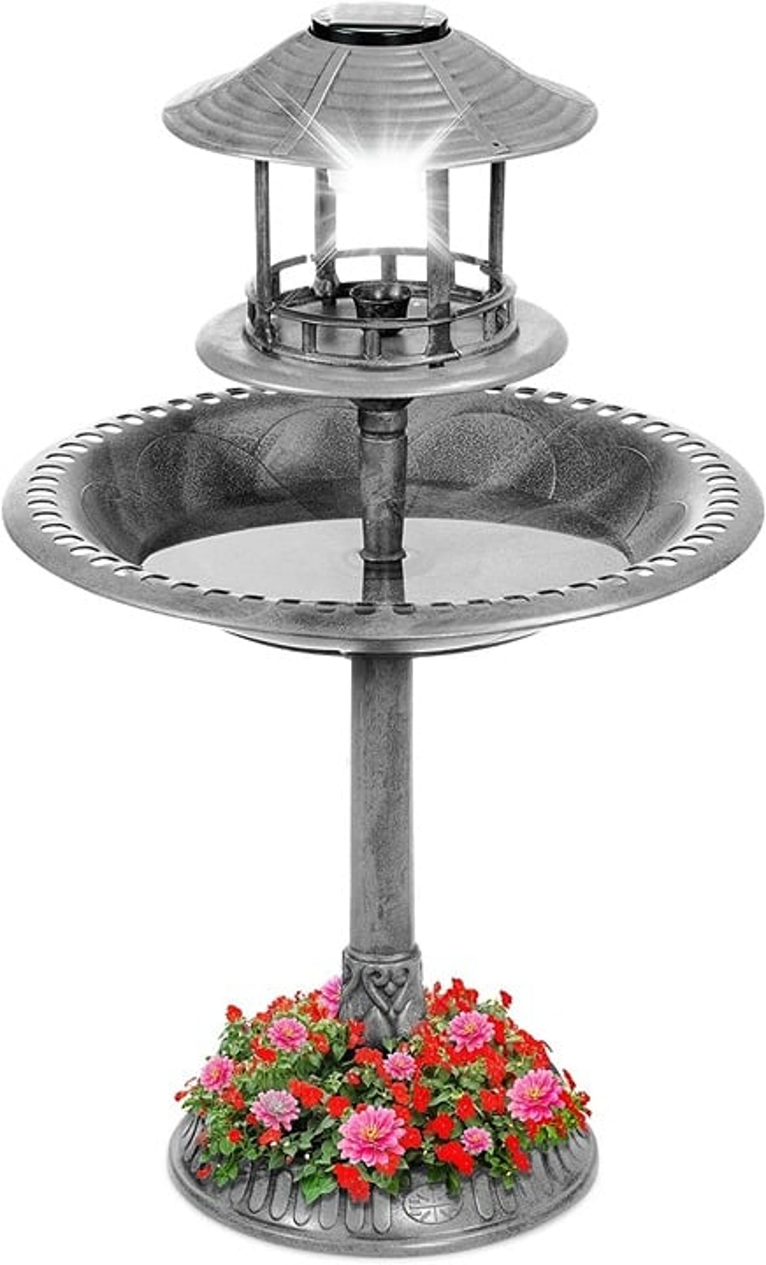 Solar Outdoor Bird Bath Vintage Resin Pedestal Fountain Decoration