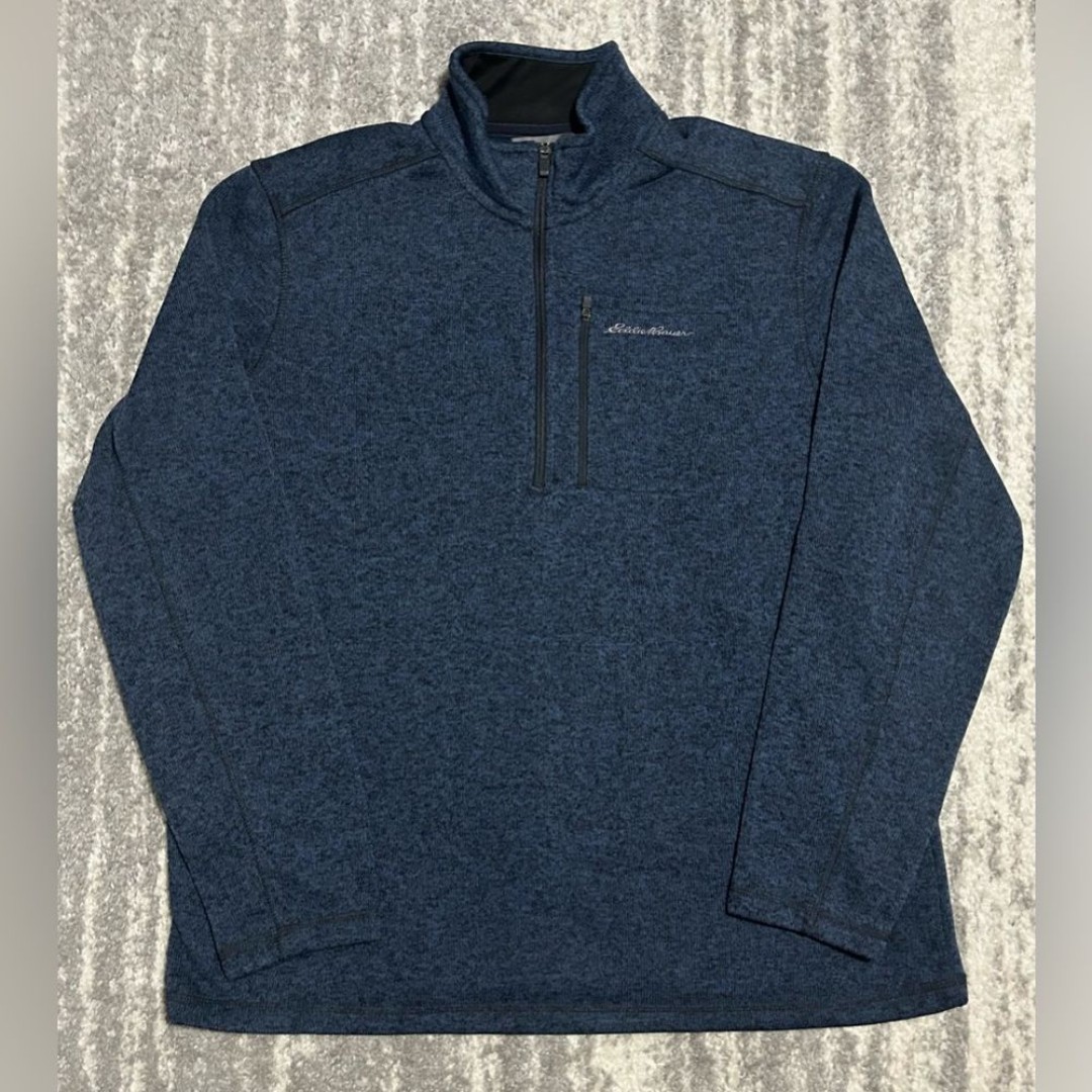 Eddie Bauer Mens 1/4 Zip Pullover Sz XL Blue Black Heathered Casual Outdoor